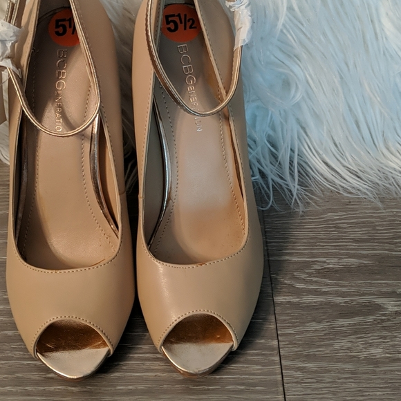 BCBGeneration Tan Peep Toe Pumps - Picture 3 of 4
